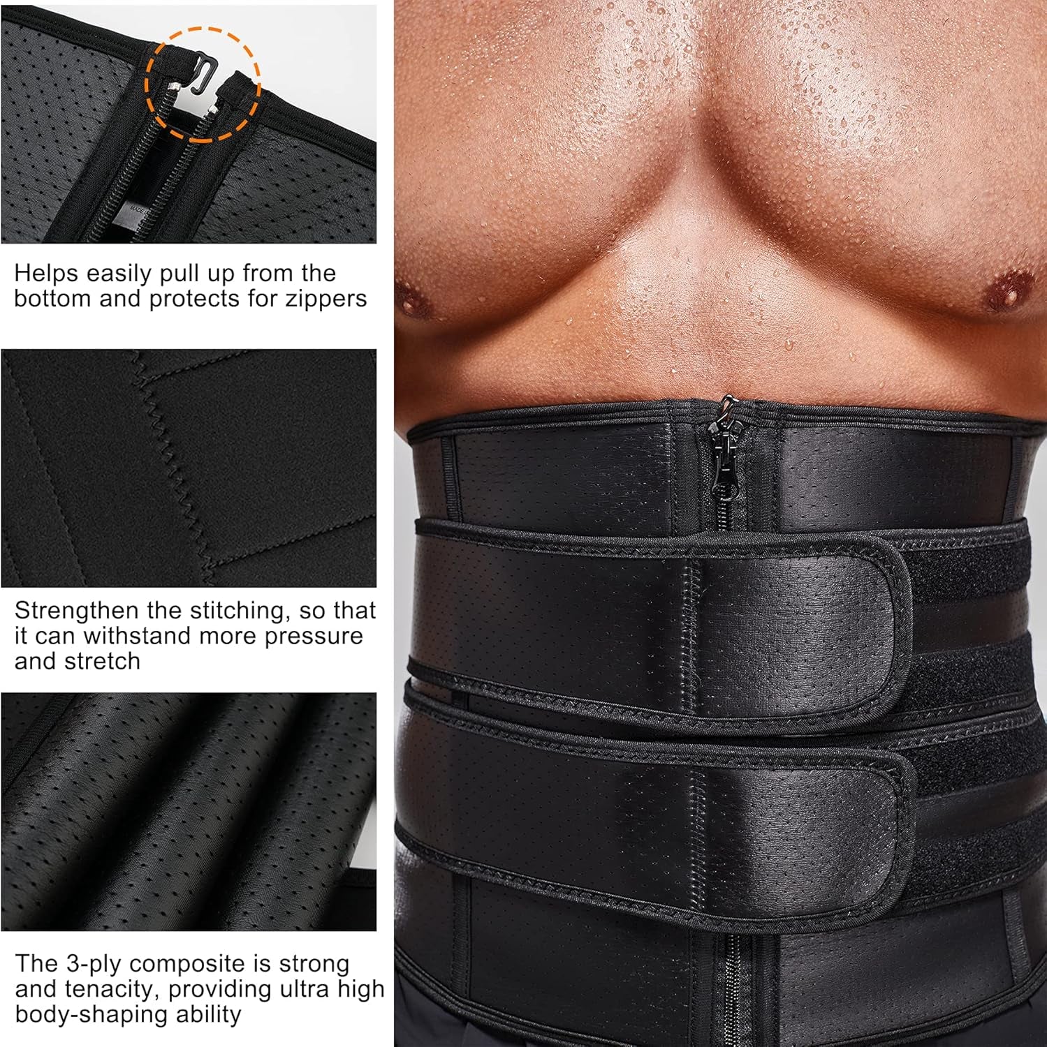 Waist Trainer for Men Lower Belly Fat Waist Sweat Belt for Belly Burner Workout Trimmer Tummy Control Shapewear (Black, X-Large)